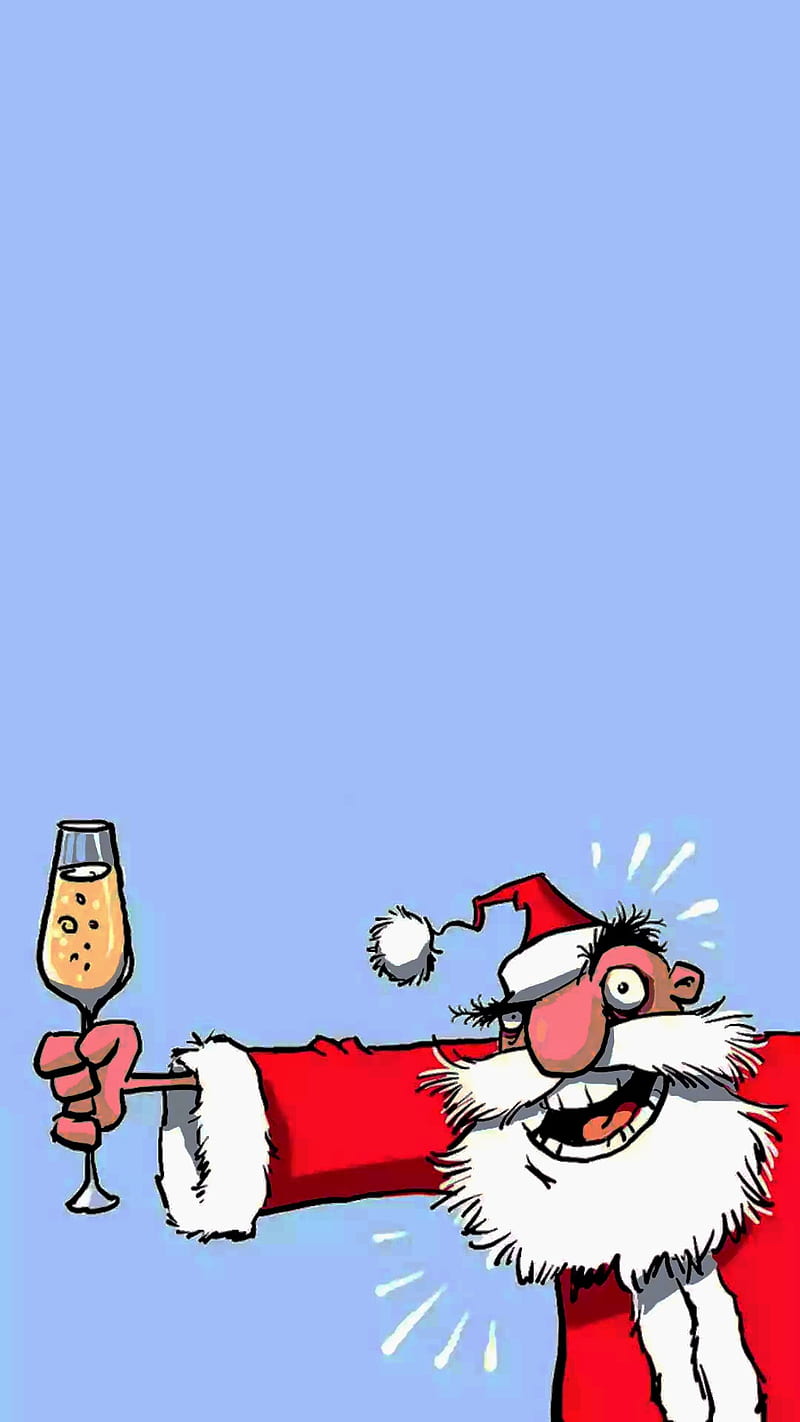 Santa Claus, champagne, glass, new year, HD phone wallpaper