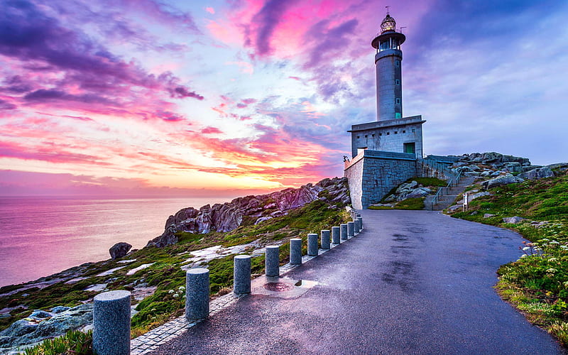 ocean, coast, lighthouse, Punta Nariga, Spain, HD wallpaper