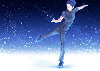 Jump, skate, ice skate, girl, anime, HD wallpaper