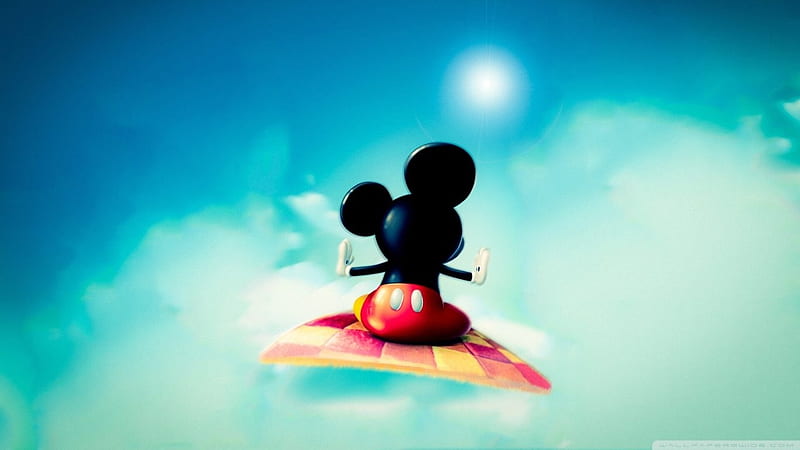 Mickey on the magic carpet, red, fantasy, magic, mickey mouse, carpet, blue, disney, HD wallpaper