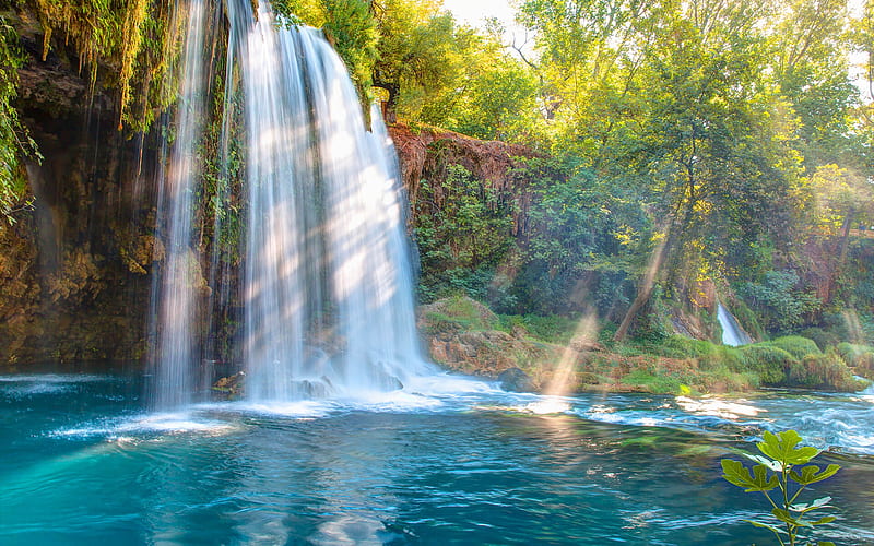Kursunlu Waterfall, Antalya, waterfalls, lake, summer, tourism, Turkey, HD wallpaper
