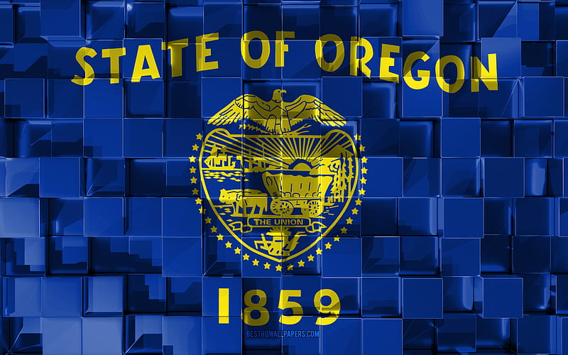 Flag of Oregon, 3d flag, US state, 3d cubes texture, Flags of American states, 3d art, Oregon, USA, 3d texture, Oregon flag, HD wallpaper