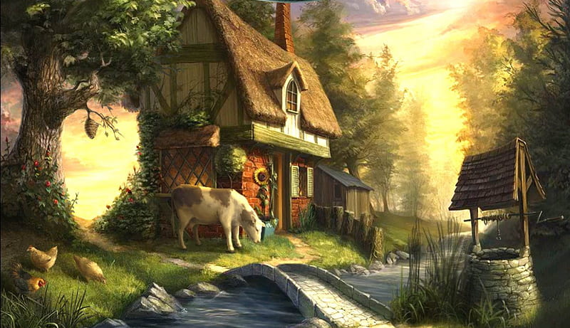 Country Dream House, kid safe, fantasy, house, country, HD wallpaper