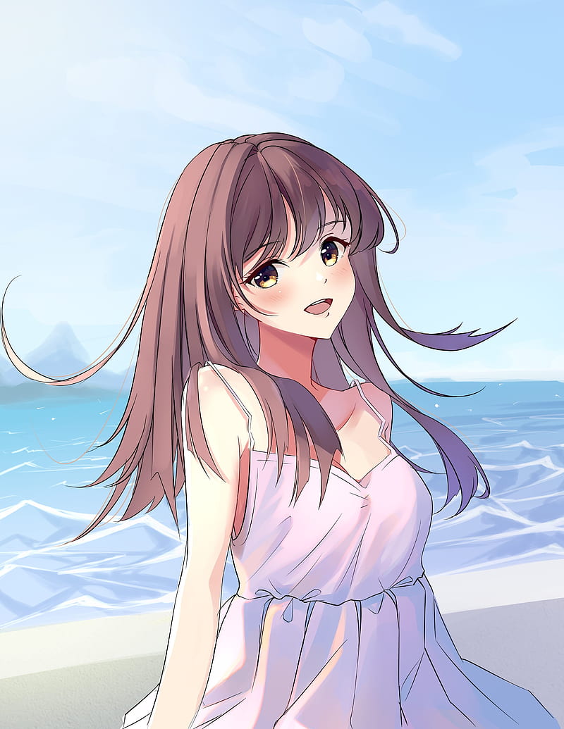 Girl, smile, dress, sea, anime, HD phone wallpaper | Peakpx