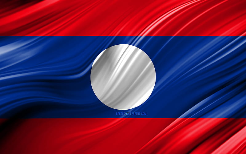 Laotian flag, Asian countries, 3D waves, Flag of Laos, national symbols, Laos 3D flag, art, Asia, Laos, HD wallpaper