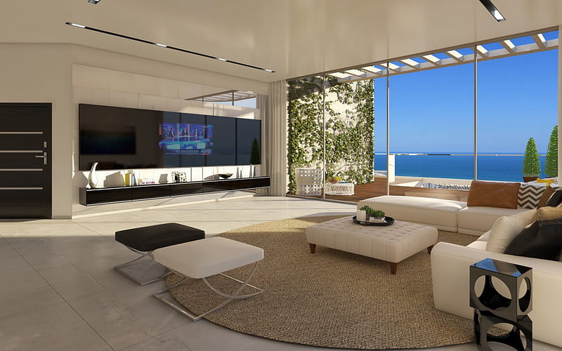 luxurious modern design of the living room, stylish interior, minimalism style, space, modern interior design, HD wallpaper
