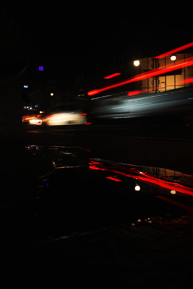 car light trail, dark, lamp, long exposure, night, street, HD phone wallpaper