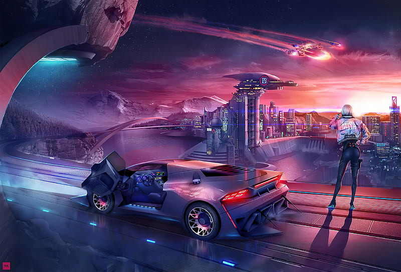 Sci Fi, Cyberpunk, Car, City, Futuristic, Girl, Vehicle, HD wallpaper