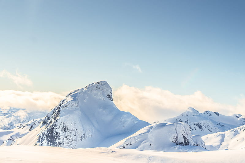 mountain, peak, height, snowy, white, clouds, HD wallpaper