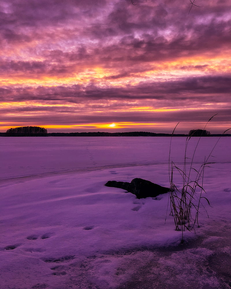March Sunset, JeanLancia, art, beauty, capture, clouds, colorful, evening, finland, r, lake, landscape, lightroom, lovely landscapes, nature, naturegraphy, sky, snow, spring, sun, view, HD phone wallpaper