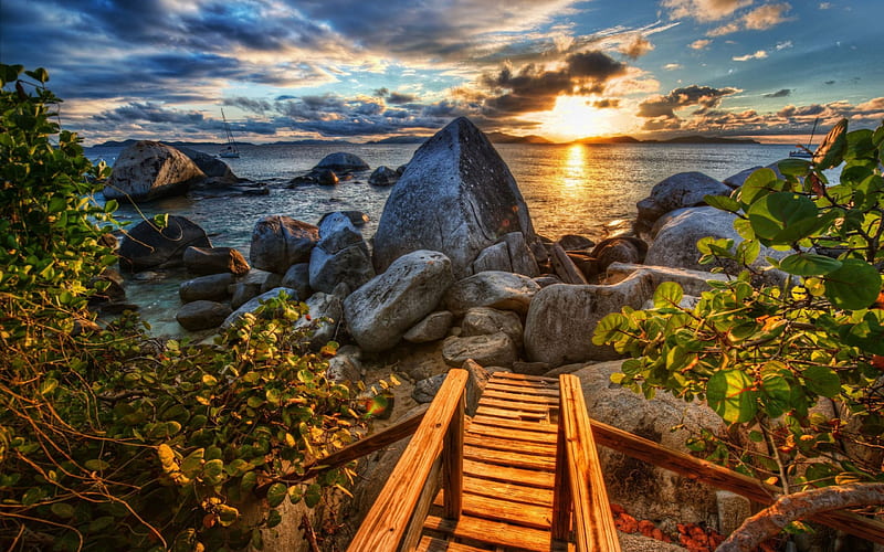 Splendor, rocks, sun, rock, high dynamic range, sunset, boat, nice, stones, gold, multicolor, path, bright, waterscape, paisage, wood, brightness, ocean, peisaje, seascape, white, wooden, scenic, mangrove, sailing, bonito, sail, leaves, green, scenery, beije, blue, reflex, horizon, pier, paisagem, r, nature, sailboat, sailboats, scene, clouds, cenario, landscape, foliage, beach, lightness, boats, scenario, bush, beauty, sunrise, reflection, lovely, paysage, cena, golden, black, trees, sky, panorama, water, cool, awesome, hop, landscape, fence, colorful, gray, costa, sea, sunsets, land, mirror, light, graph, amazing, view, sunlight, colors, leaf, sol, plants, peaceful, earth, coast, HD wallpaper