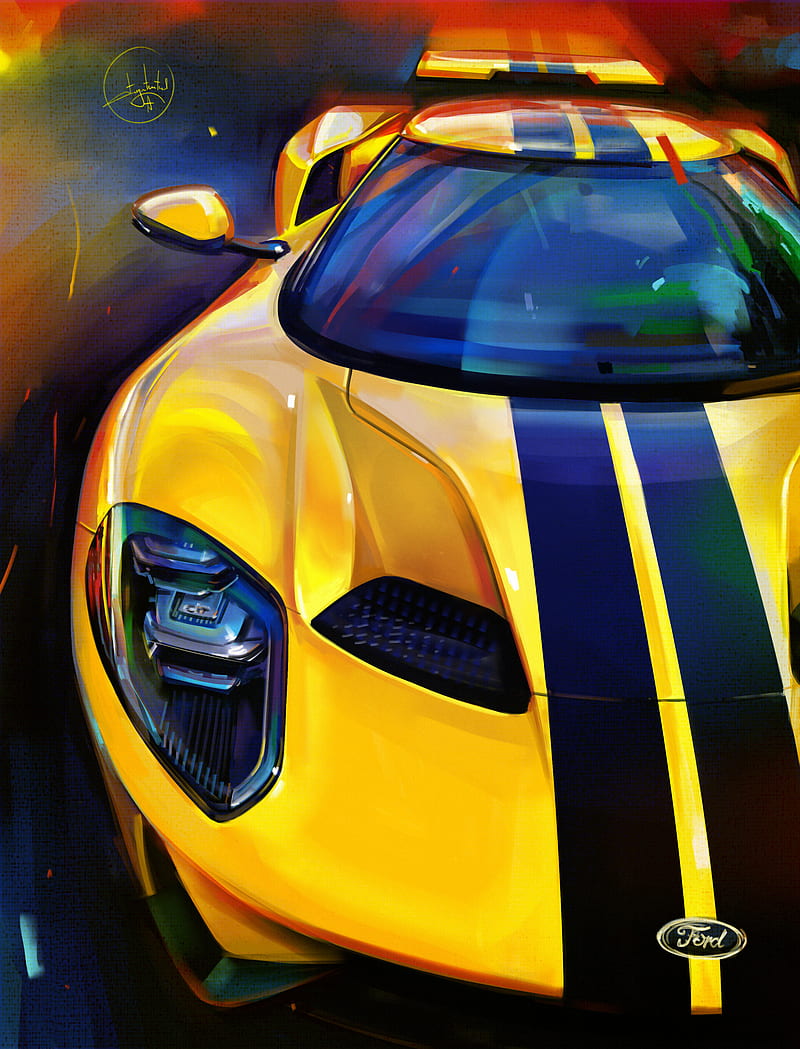 Ford GT, 2017, car, carros, mustang, yellow, HD phone wallpaper