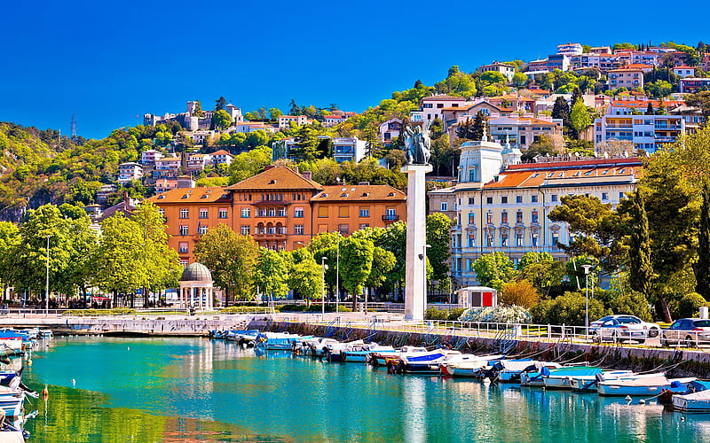 Rijeka, summer, Adriatic sea, resorts, Rijeka cityscape, Croatian resorts, Croatia, HD wallpaper