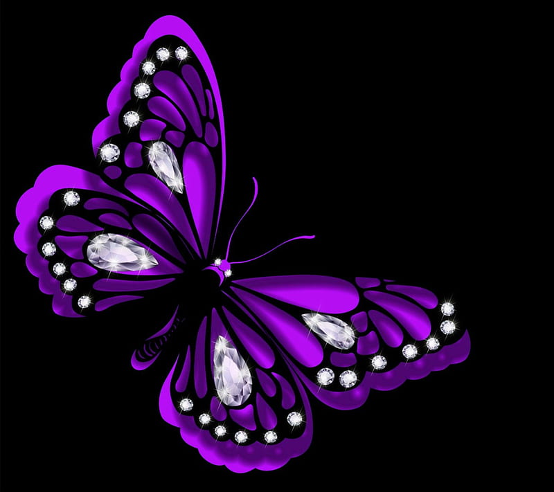 Purple Butterfly, pretty, glow, lovely, black, bonito, abstract, diamonds,  blings, HD wallpaper | Peakpx
