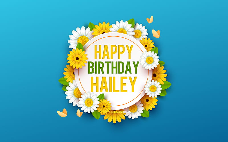 Happy Birtay Hailey Blue Background with Flowers, Hailey, Floral Background, Happy Hailey Birtay, Beautiful Flowers, Hailey Birtay, Blue Birtay Background, HD wallpaper