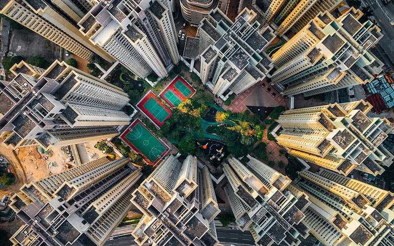Hong Kong, Asia, China, skyscrapers, buildings, top view, HD wallpaper