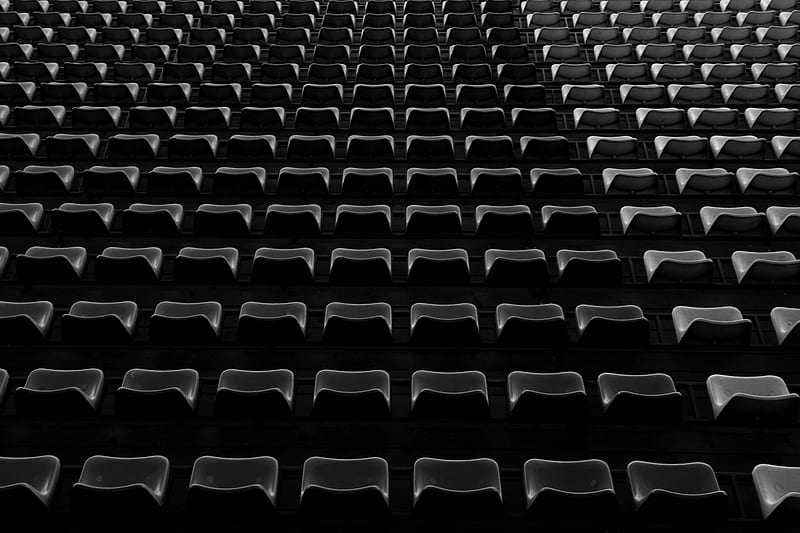 tribune, seats, black and white, HD wallpaper