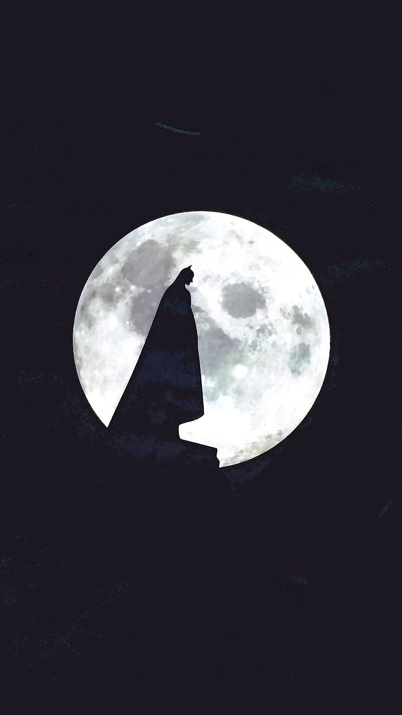 Batman, black, dark, logo, minimalist, moonlight, white, HD phone wallpaper