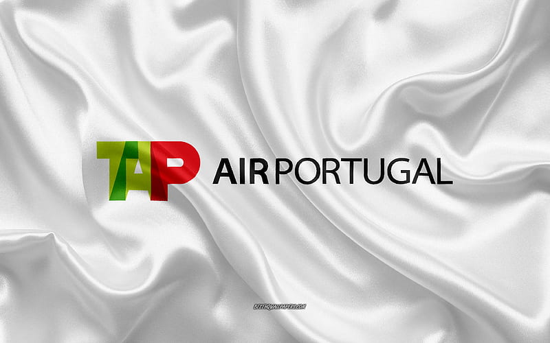 TAP Portugal logo, airline, white silk texture, airline logos, TAP Portugal emblem, silk background, silk flag, TAP Portugal, HD wallpaper