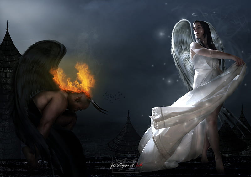 Demon Bows Before Angel, demon and angel, demon, heaven and hell, angel, HD  wallpaper | Peakpx