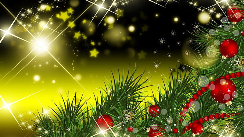 in a festive mood ..., red, stars, baubles, glitter, in a festive mood, twigs, green, decorations, spruce, HD wallpaper