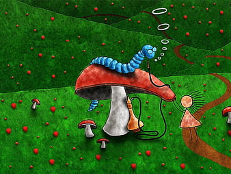 alice in wonderland caterpillar smoking hookah wallpaper