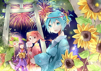 Nature spirits, firework, festival, artwork, spirits, lights, sunflowers,  anime, HD wallpaper | Peakpx