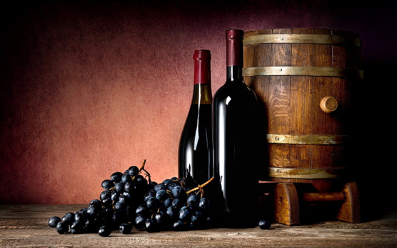 red wine, grapes, wine cellar, wooden barrel wine concepts, HD wallpaper