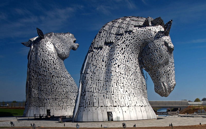 The Falkirk Kelpies, Scotland, Monuments, Scotland, Horses, Steel, HD wallpaper
