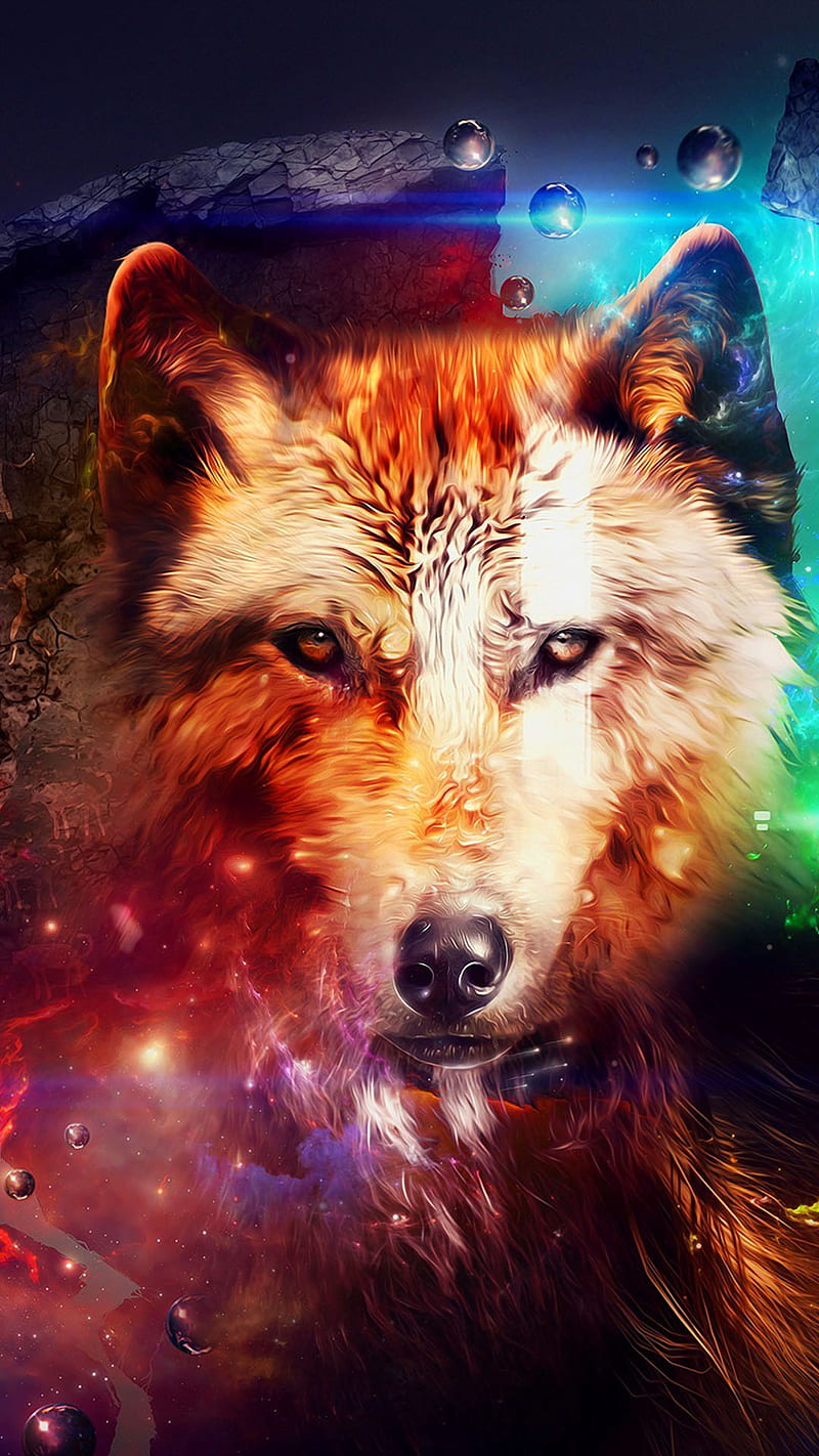 fantasy wolf, animal, bubbles, wild, HD phone wallpaper