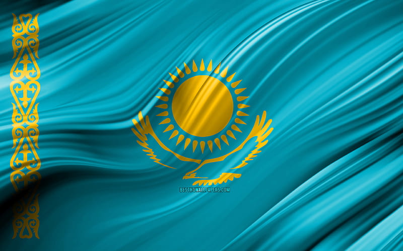 Kazakhstan flag, Asian countries, 3D waves, Flag of Kazakhstan, national symbols, Kazakhstan 3D flag, art, Asia, Kazakhstan, HD wallpaper