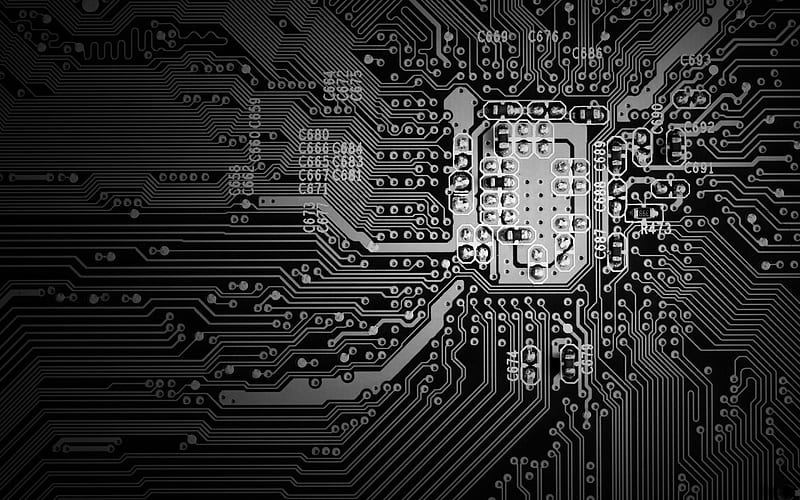 Printed circuit board texture, PCB, electronic component, black circuit board, motherboard texture, technology concepts, electronics, HD wallpaper