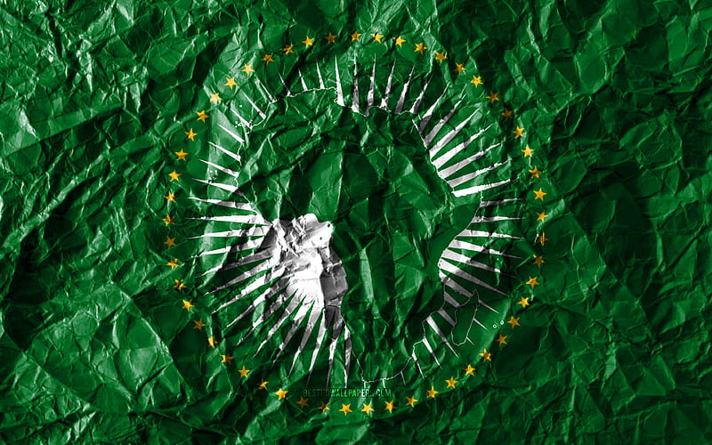 African Union flag crumpled paper, African countries, creative, Flag of African Union, national symbols, Africa, African Union 3D flag, African Union, HD wallpaper