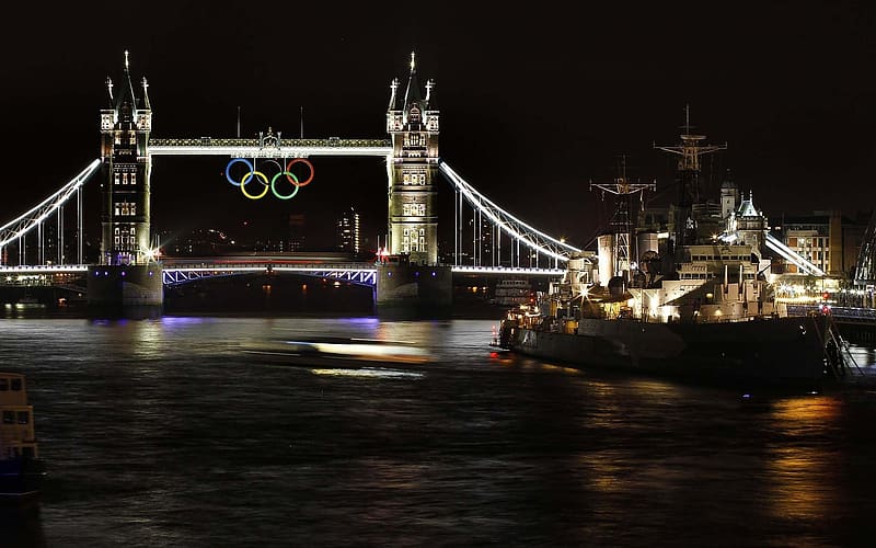 Bridges, Night, Olympics, London, City, Light, United Kingdom, England, Tower Bridge, , Olympic Games, HD wallpaper
