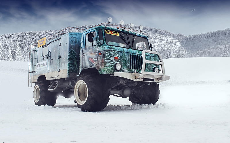 gaz 66, truck, off road, snow, gaz, HD wallpaper
