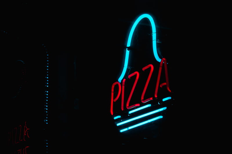 signboard, neon, pizza, glow, dark, HD wallpaper