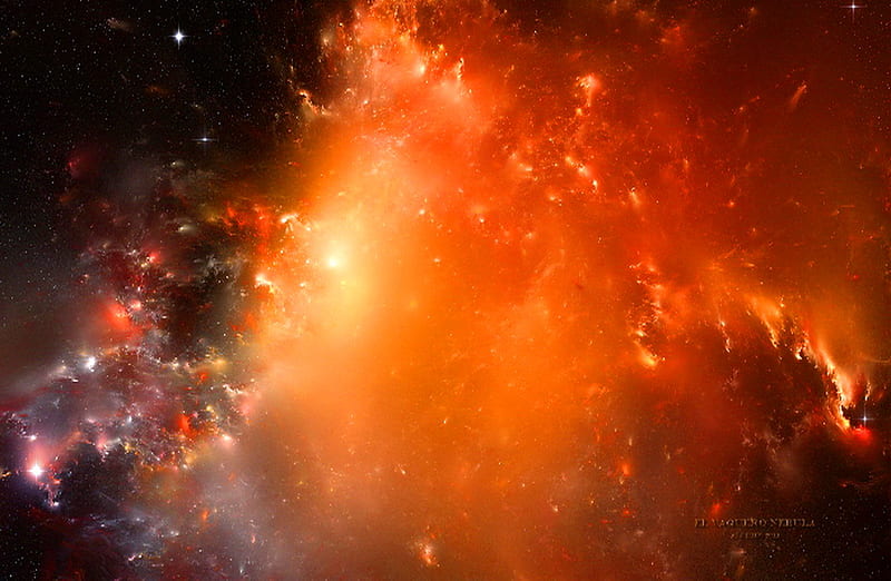 Fiery space, red, stars, orange, fiery, space, colors, black, sky, galaxy, HD wallpaper