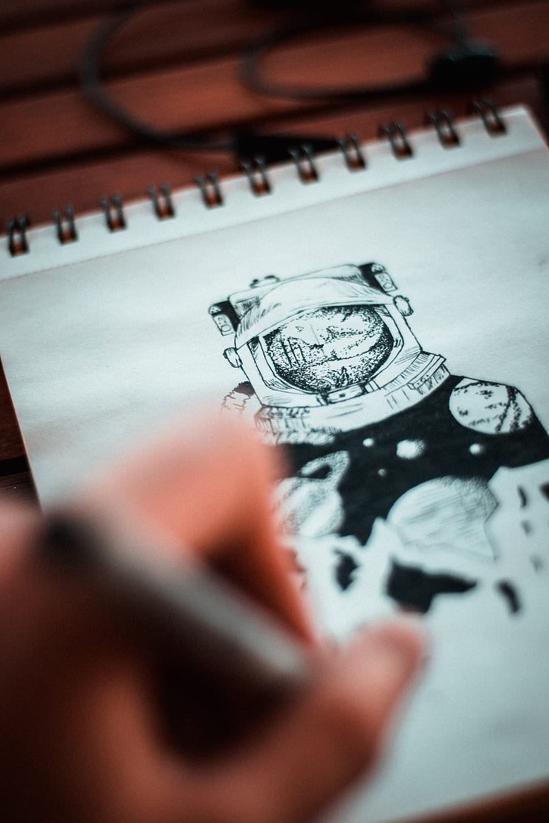 drawing, paper, ink, astronaut, art, HD phone wallpaper