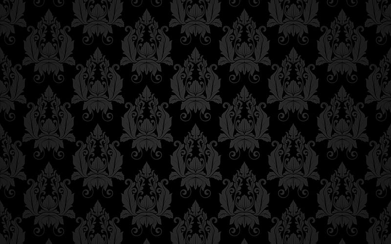 black floral texture, black background with floral ornaments, floral black background, floral texture, HD wallpaper