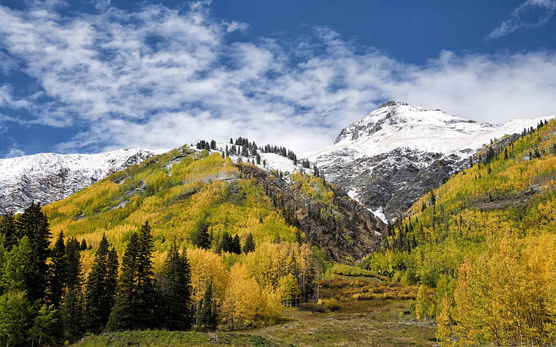 mountain, forest, autumn, Alps, rock, HD wallpaper