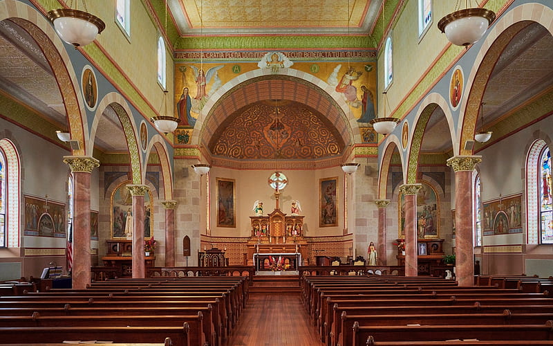 Church in Altus, Arkansas, USA, interior, Catholic, America, church, HD wallpaper