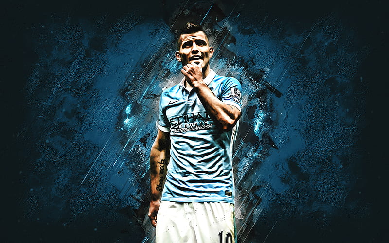 Sergio Aguero, Manchester City FC, Forward, blue stone, portrait ...