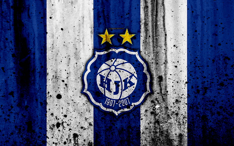 FC Helsingin Jalkapalloklubi, grunge, Veikkausliiga, soccer, art, football club, Finland, HJK, logo, stone texture, Helsingin Jalkapalloklubi FC, HD wallpaper