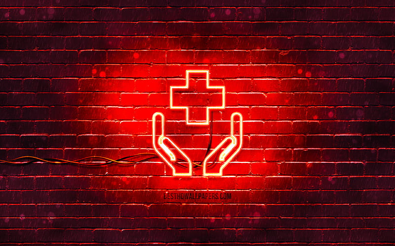 Keep your health neon icon red background, neon symbols, Keep your health, neon icons, Keep your health sign, medical signs, Keep your health icon, medical icons, HD wallpaper