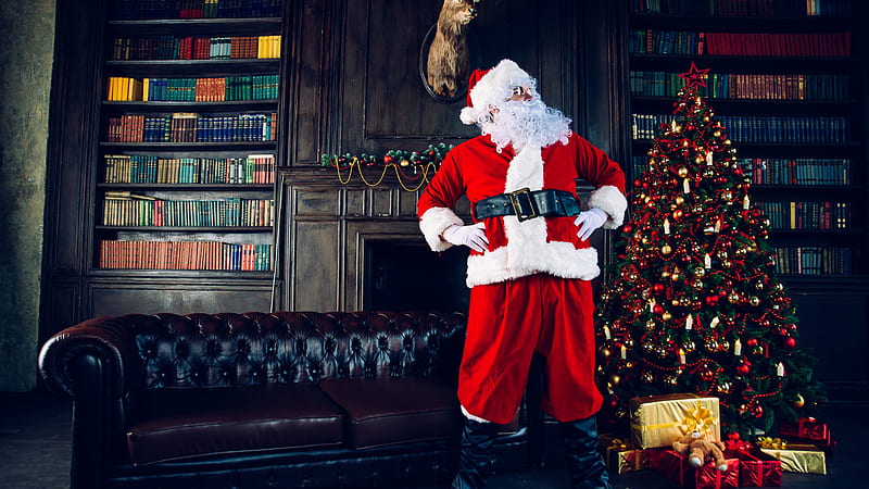 Santa Claus Is Standing Near Christmas Tree Christmas Tree, HD wallpaper