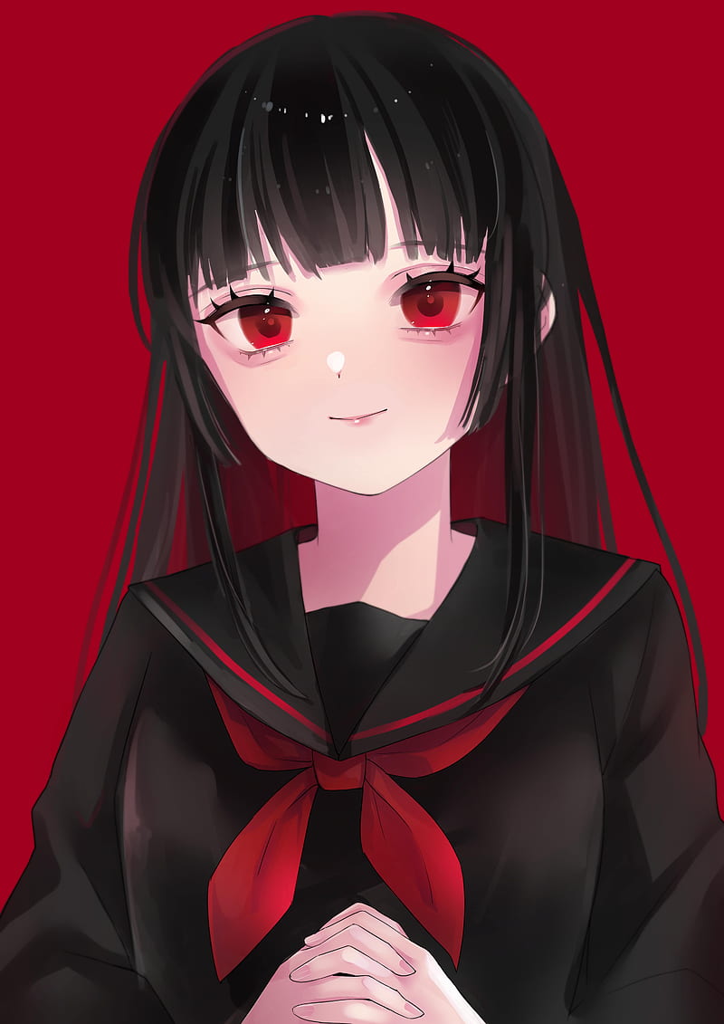 Girl, schoolgirl, uniform, anime, art, red, HD phone wallpaper | Peakpx