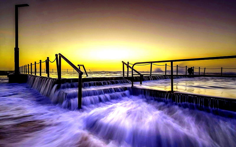 OVERFLOWING WAVES, Warriewood Beach, South Wales, sunset, sea, landscape, Sydney, HD wallpaper