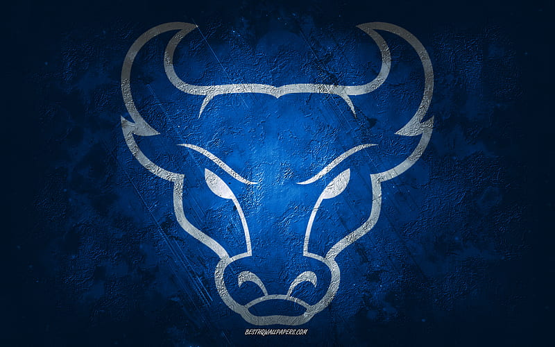 Buffalo Bulls, American football team, blue background, Buffalo Bulls logo, grunge art, NCAA, American football, USA, Buffalo Bulls emblem, HD wallpaper