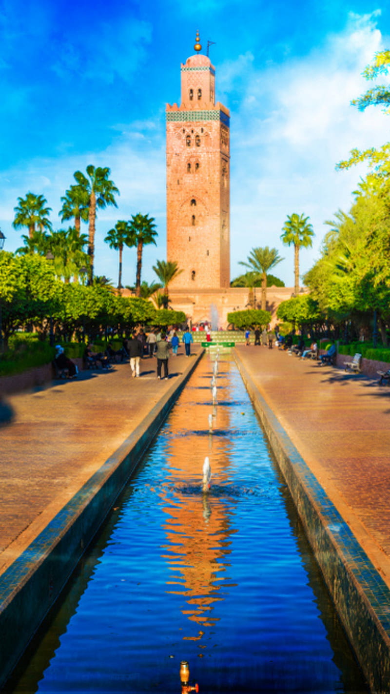 Morocco - Marrakech, africa, city, mosque, red city, HD phone wallpaper