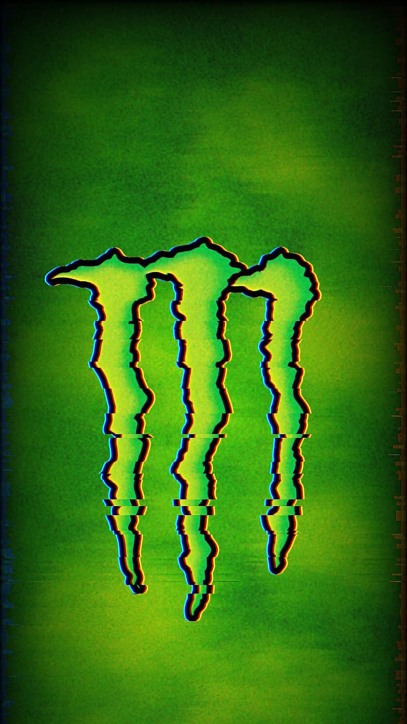 Monster Energy, Green Glitch Effect, energy drink, green background, HD phone wallpaper